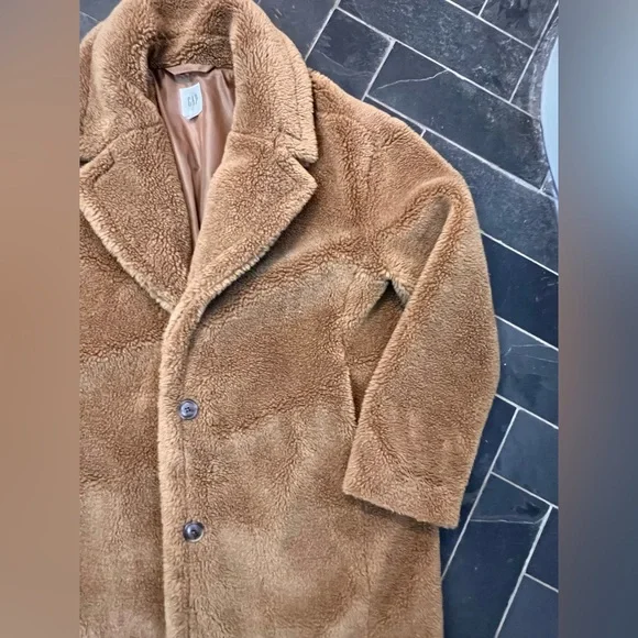 Gap tan brown teddy Sherpa coat jacket size large - Picture 4 of 6